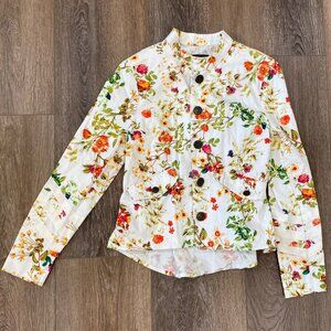 Disney Floral Button-Up Jacket With Mandarin Collar Long Sleeves Decorative Back